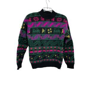 Vintage United Colors Of Benetton Sweater Shetland Wool Italy Colorful Medium